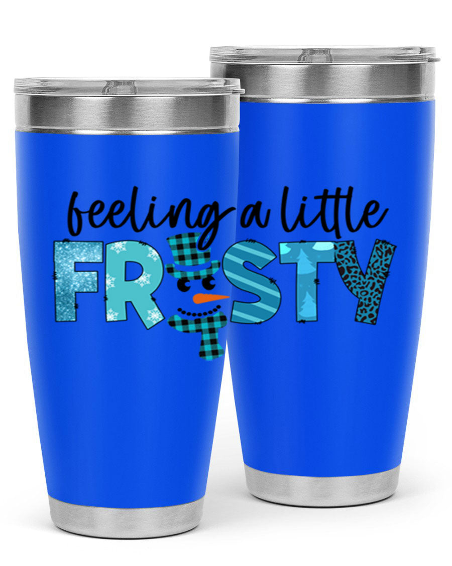 Feeling a Little Frosty 20oz Tumbler in stainless steel with a drink-thru lid, showcasing its sleek design and double wall insulation.