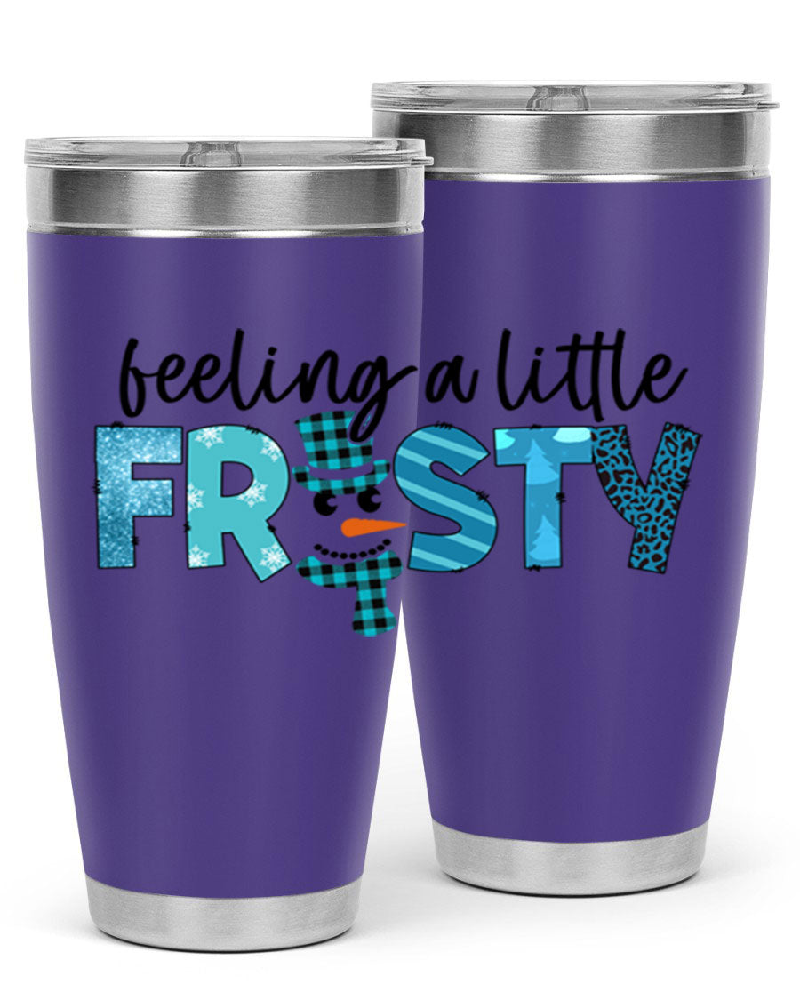Feeling a Little Frosty 20oz Tumbler in stainless steel with a drink-thru lid, showcasing its sleek design and double wall insulation.