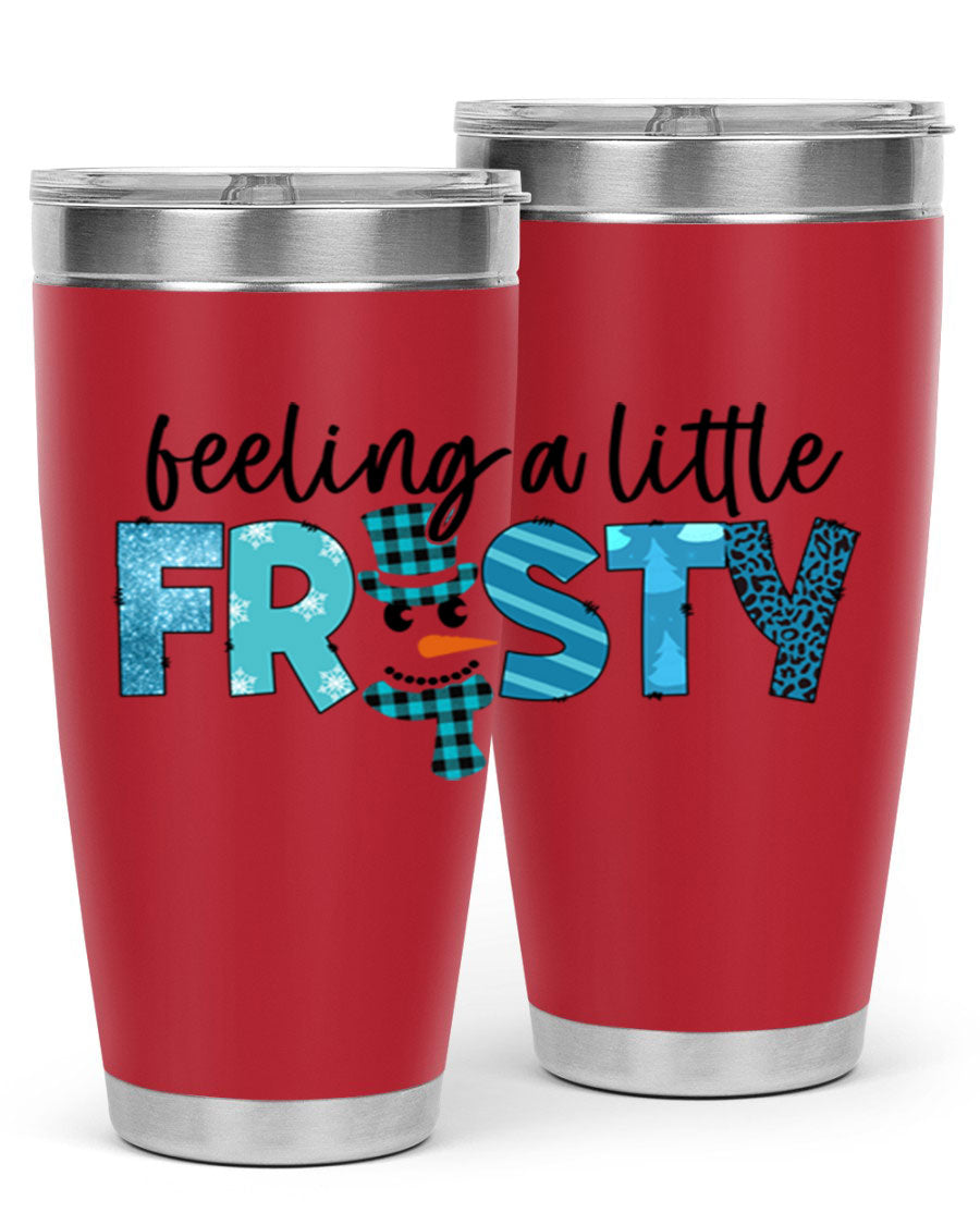 Feeling a Little Frosty 20oz Tumbler in stainless steel with a drink-thru lid, showcasing its sleek design and double wall insulation.