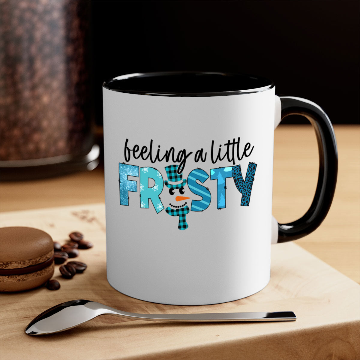 Feeling a little frosty 105# Mug with a glossy finish, featuring a colored handle and interior, available in multiple colors and sizes.