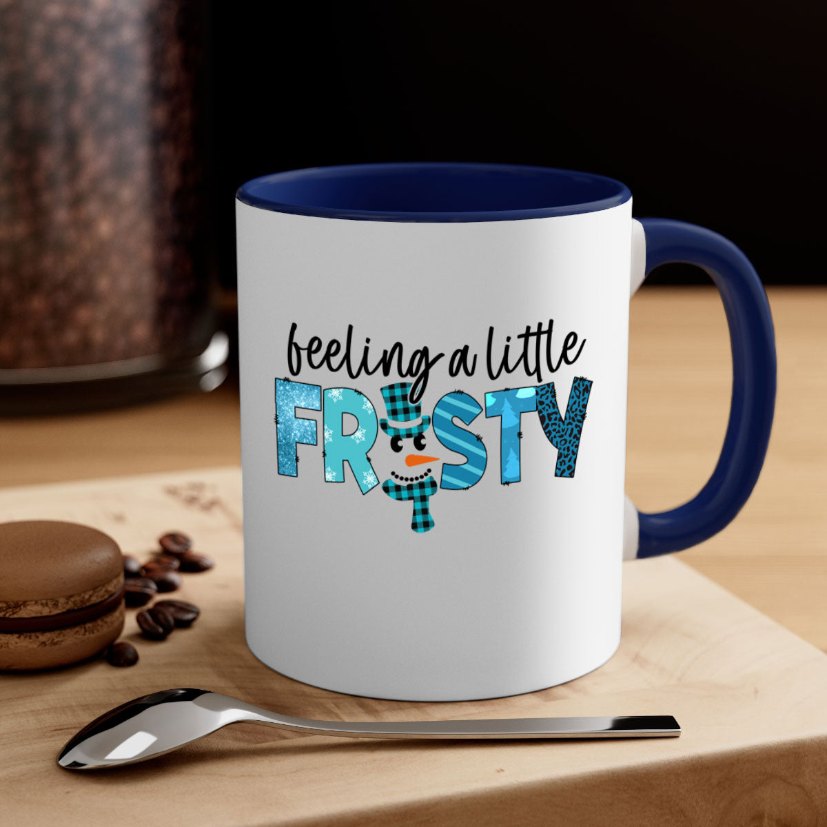 Feeling a little frosty 105# Mug with a glossy finish, featuring a colored handle and interior, available in multiple colors and sizes.
