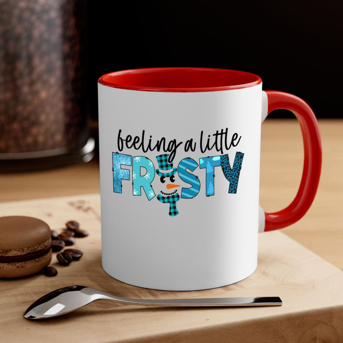 Feeling a little frosty 105# Mug with a glossy finish, featuring a colored handle and interior, available in multiple colors and sizes.