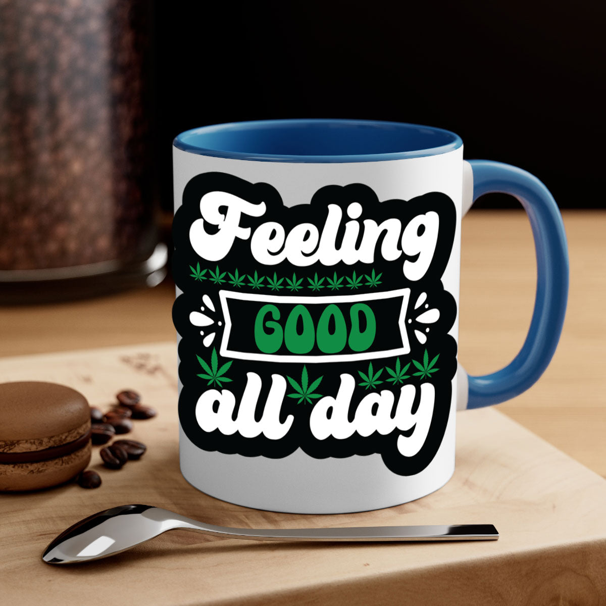 Feeling Good All Day 82# Mug with colorful handle and interior, showcasing glossy ceramic finish.