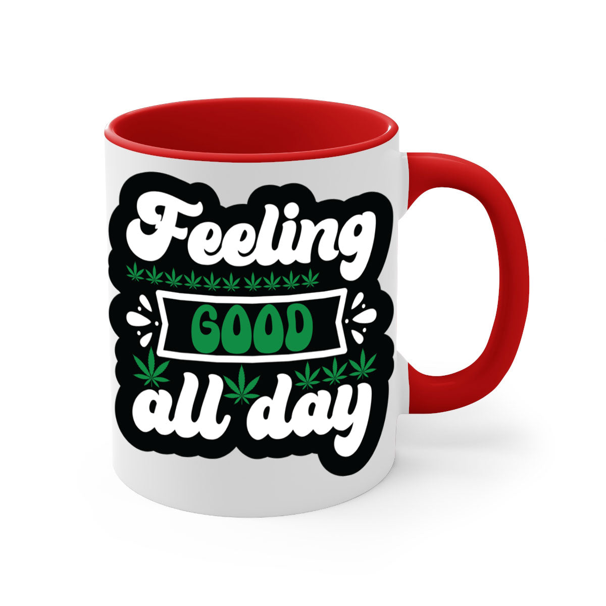 Feeling Good All Day 82# Mug with colorful handle and interior, showcasing glossy ceramic finish.