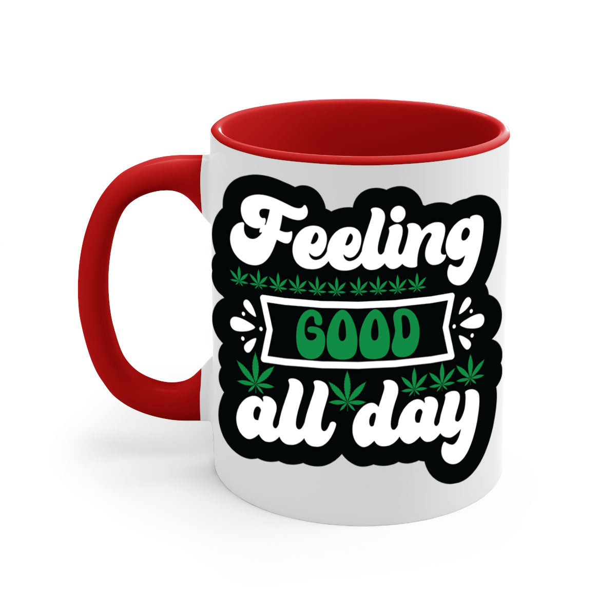 Feeling Good All Day 82# Mug with colorful handle and interior, showcasing glossy ceramic finish.