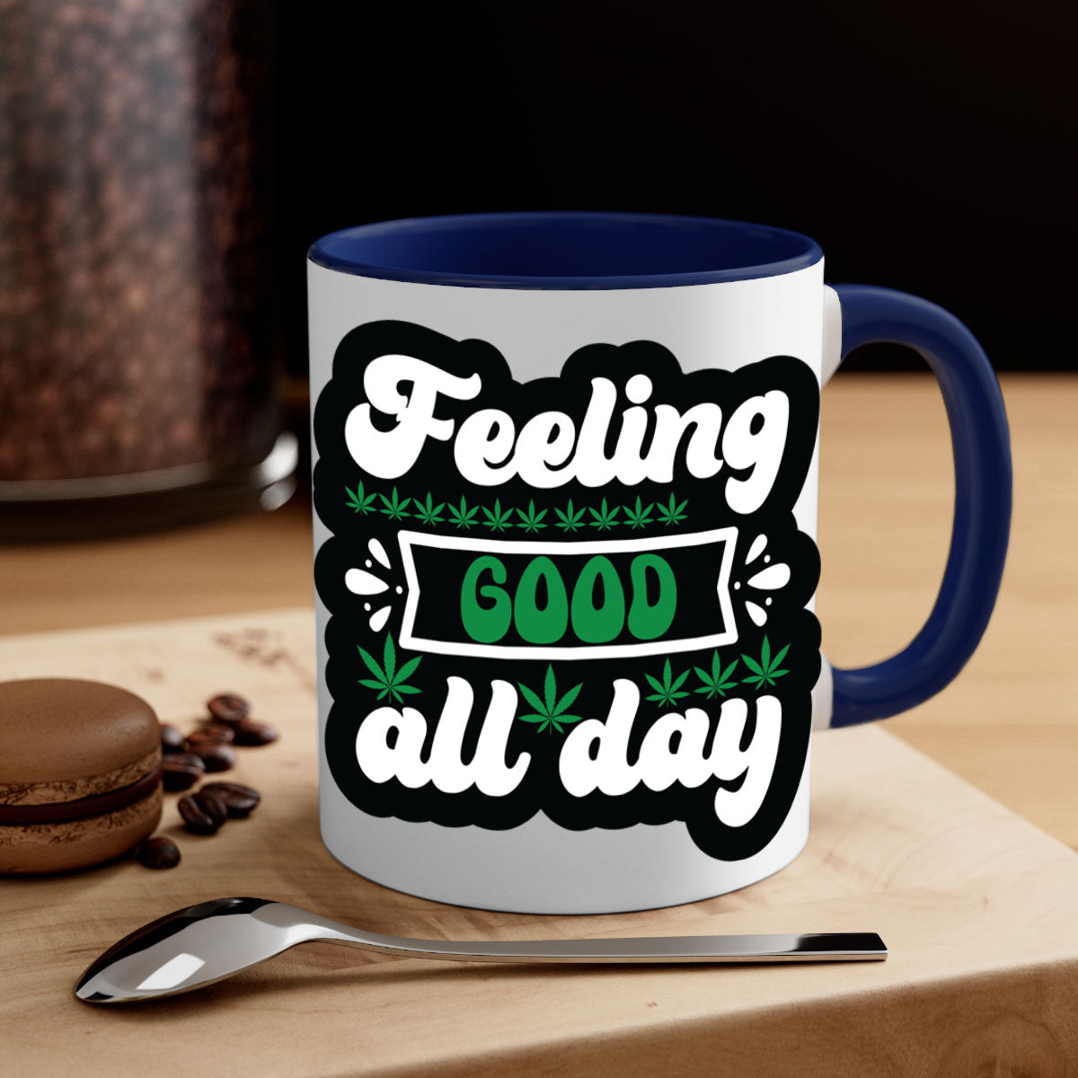 Feeling Good All Day 82# Mug with colorful handle and interior, showcasing glossy ceramic finish.
