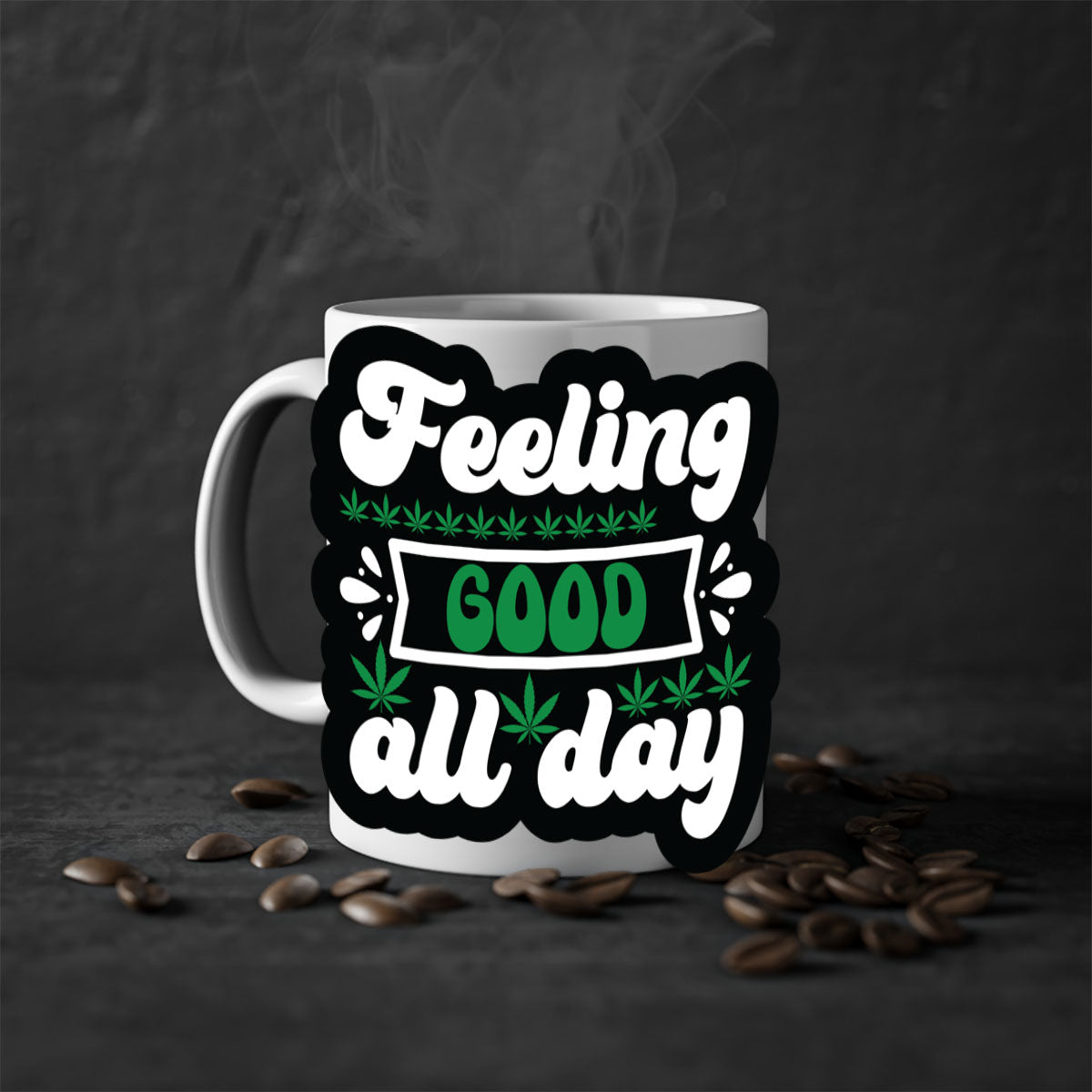 Feeling Good All Day 82# Mug with colorful handle and interior, showcasing glossy ceramic finish.