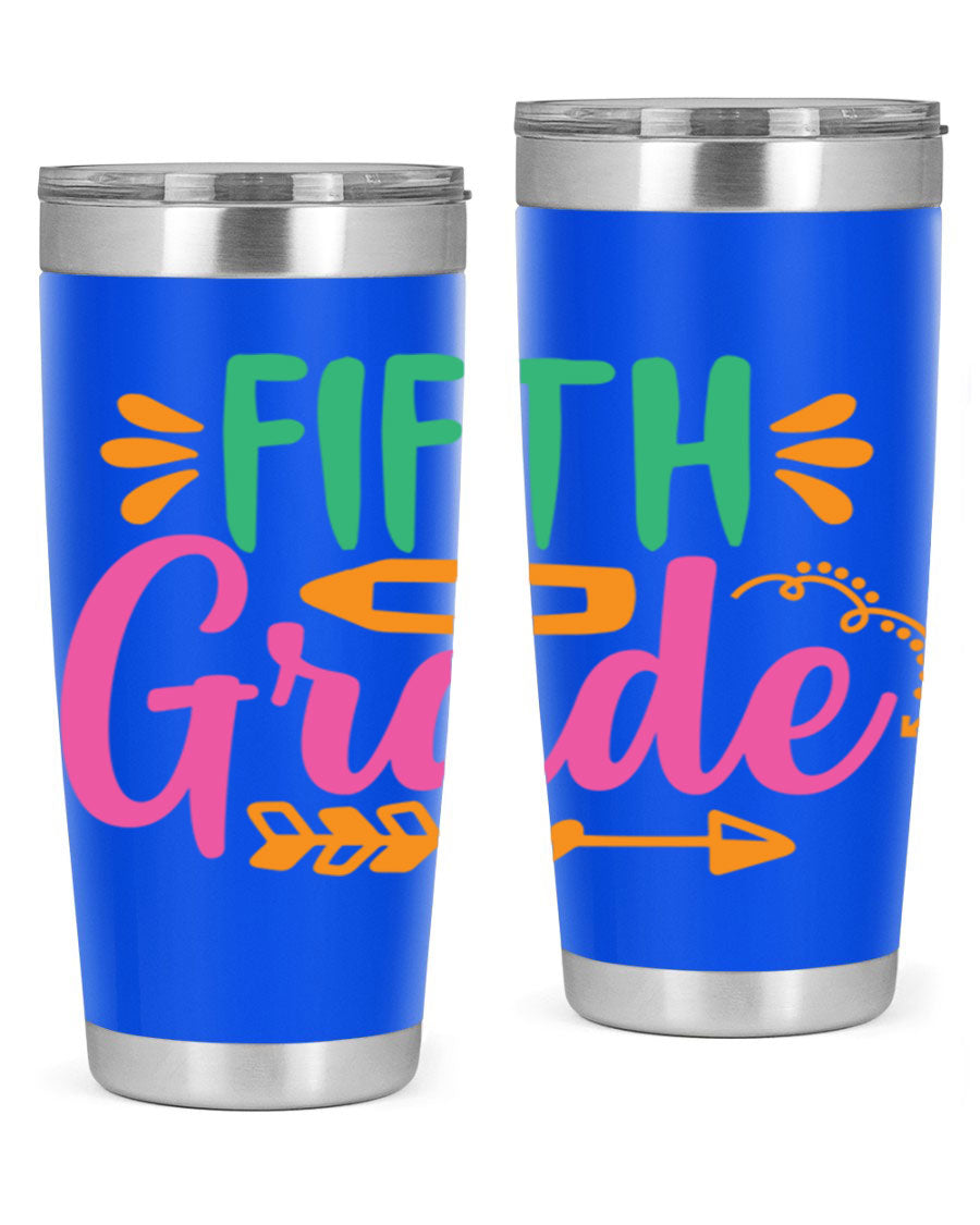 A stylish 5th grade tumbler made of double wall vacuum stainless steel, featuring a press-in lid and vibrant print, perfect for keeping drinks hot or cold.