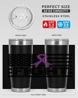 Fight 145# Tumbler in stainless steel with a vibrant design, showcasing its double wall vacuum insulation and drink-thru lid.