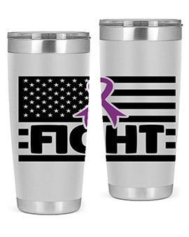 Fight 145# Tumbler in stainless steel with a vibrant design, showcasing its double wall vacuum insulation and drink-thru lid.