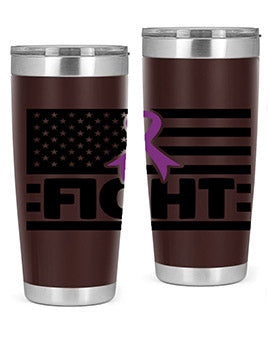 Fight 145# Tumbler in stainless steel with a vibrant design, showcasing its double wall vacuum insulation and drink-thru lid.