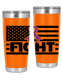 Fight 145# Tumbler in stainless steel with a vibrant design, showcasing its double wall vacuum insulation and drink-thru lid.