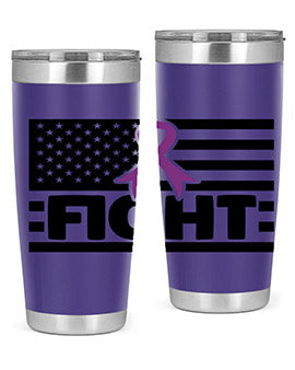 Fight 145# Tumbler in stainless steel with a vibrant design, showcasing its double wall vacuum insulation and drink-thru lid.