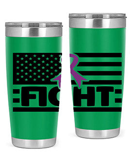 Fight 145# Tumbler in stainless steel with a vibrant design, showcasing its double wall vacuum insulation and drink-thru lid.