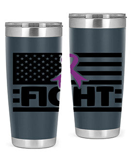 Fight 145# Tumbler in stainless steel with a vibrant design, showcasing its double wall vacuum insulation and drink-thru lid.
