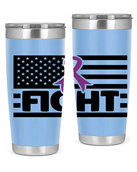Fight 145# Tumbler in stainless steel with a vibrant design, showcasing its double wall vacuum insulation and drink-thru lid.