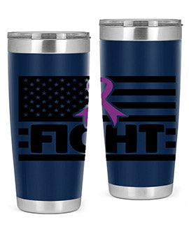 Fight 145# Tumbler in stainless steel with a vibrant design, showcasing its double wall vacuum insulation and drink-thru lid.