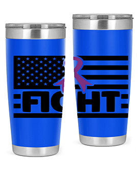 Fight 145# Tumbler in stainless steel with a vibrant design, showcasing its double wall vacuum insulation and drink-thru lid.