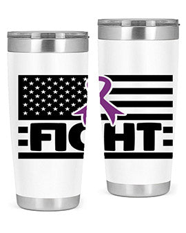 Fight 145# Tumbler in stainless steel with a vibrant design, showcasing its double wall vacuum insulation and drink-thru lid.