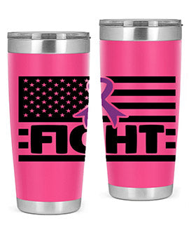 Fight 145# Tumbler in stainless steel with a vibrant design, showcasing its double wall vacuum insulation and drink-thru lid.