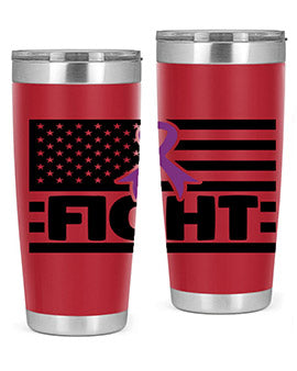 Fight 145# Tumbler in stainless steel with a vibrant design, showcasing its double wall vacuum insulation and drink-thru lid.
