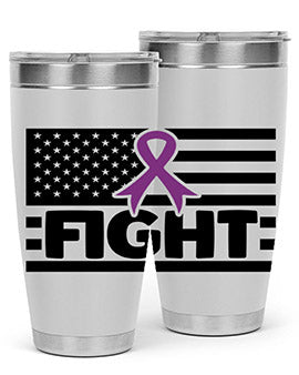 Fight 145# Tumbler in stainless steel with a vibrant design, showcasing its double wall vacuum insulation and drink-thru lid.