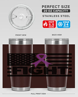 Fight 145# Tumbler in stainless steel with a vibrant design, showcasing its double wall vacuum insulation and drink-thru lid.