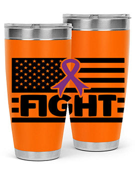 Fight 145# Tumbler in stainless steel with a vibrant design, showcasing its double wall vacuum insulation and drink-thru lid.