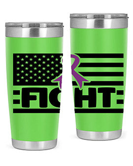 Fight 145# Tumbler in stainless steel with a vibrant design, showcasing its double wall vacuum insulation and drink-thru lid.