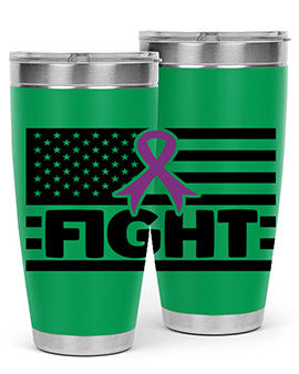 Fight 145# Tumbler in stainless steel with a vibrant design, showcasing its double wall vacuum insulation and drink-thru lid.