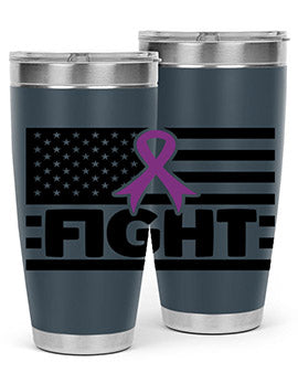 Fight 145# Tumbler in stainless steel with a vibrant design, showcasing its double wall vacuum insulation and drink-thru lid.