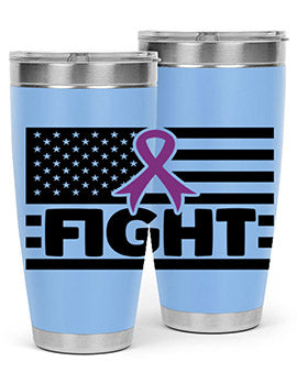 Fight 145# Tumbler in stainless steel with a vibrant design, showcasing its double wall vacuum insulation and drink-thru lid.