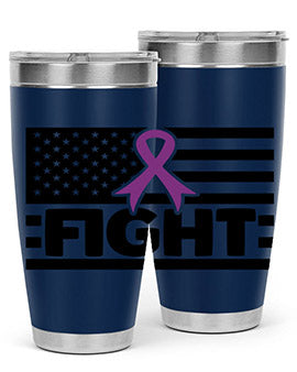 Fight 145# Tumbler in stainless steel with a vibrant design, showcasing its double wall vacuum insulation and drink-thru lid.