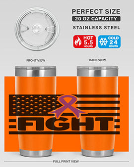 Fight 145# Tumbler in stainless steel with a vibrant design, showcasing its double wall vacuum insulation and drink-thru lid.