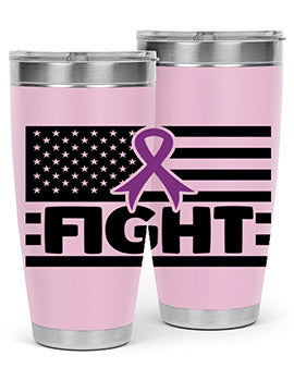 Fight 145# Tumbler in stainless steel with a vibrant design, showcasing its double wall vacuum insulation and drink-thru lid.