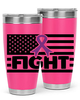 Fight 145# Tumbler in stainless steel with a vibrant design, showcasing its double wall vacuum insulation and drink-thru lid.