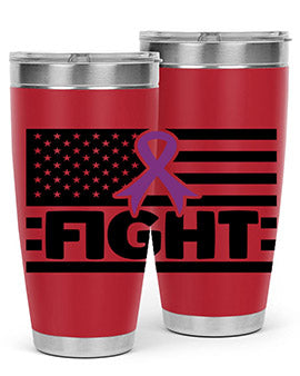 Fight 145# Tumbler in stainless steel with a vibrant design, showcasing its double wall vacuum insulation and drink-thru lid.