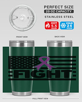 Fight 145# Tumbler in stainless steel with a vibrant design, showcasing its double wall vacuum insulation and drink-thru lid.