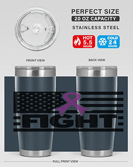 Fight 145# Tumbler in stainless steel with a vibrant design, showcasing its double wall vacuum insulation and drink-thru lid.