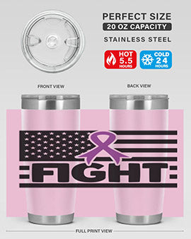 Fight 145# Tumbler in stainless steel with a vibrant design, showcasing its double wall vacuum insulation and drink-thru lid.