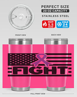 Fight 145# Tumbler in stainless steel with a vibrant design, showcasing its double wall vacuum insulation and drink-thru lid.