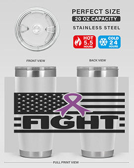 Fight 145# Tumbler in stainless steel with a vibrant design, showcasing its double wall vacuum insulation and drink-thru lid.