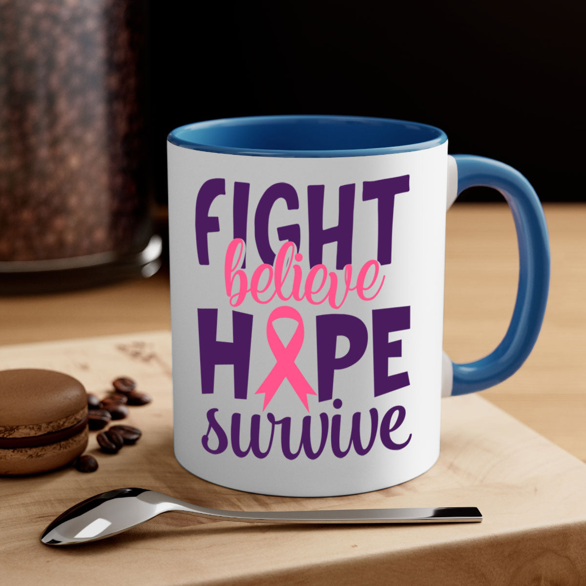 Fight Believe Hope Survive Style 13# Mug with colorful handle and glossy finish, available in multiple colors.