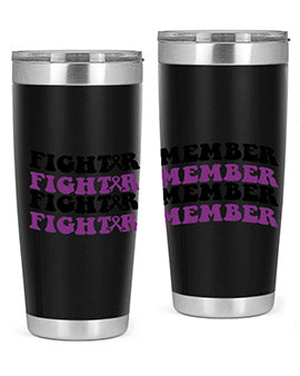 Fight Remember 142# Tumbler in stainless steel with a drink-thru lid, showcasing its sleek design and vibrant print for Alzheimer's awareness.