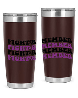 Fight Remember 142# Tumbler in stainless steel with a drink-thru lid, showcasing its sleek design and vibrant print for Alzheimer's awareness.