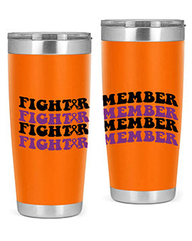 Fight Remember 142# Tumbler in stainless steel with a drink-thru lid, showcasing its sleek design and vibrant print for Alzheimer's awareness.