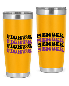 Fight Remember 142# Tumbler in stainless steel with a drink-thru lid, showcasing its sleek design and vibrant print for Alzheimer's awareness.