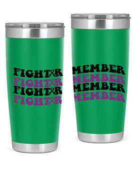 Fight Remember 142# Tumbler in stainless steel with a drink-thru lid, showcasing its sleek design and vibrant print for Alzheimer's awareness.