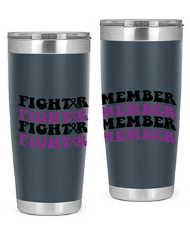 Fight Remember 142# Tumbler in stainless steel with a drink-thru lid, showcasing its sleek design and vibrant print for Alzheimer's awareness.