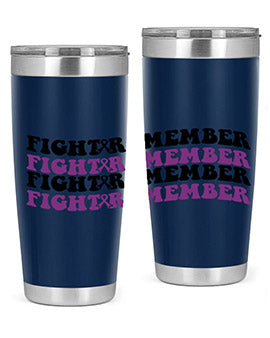 Fight Remember 142# Tumbler in stainless steel with a drink-thru lid, showcasing its sleek design and vibrant print for Alzheimer's awareness.
